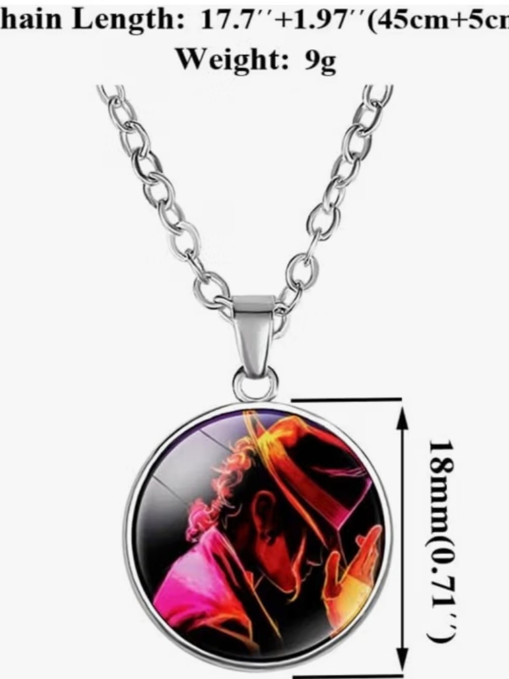 Michael Jackson Silver-tone Round Photo Pendant Necklace